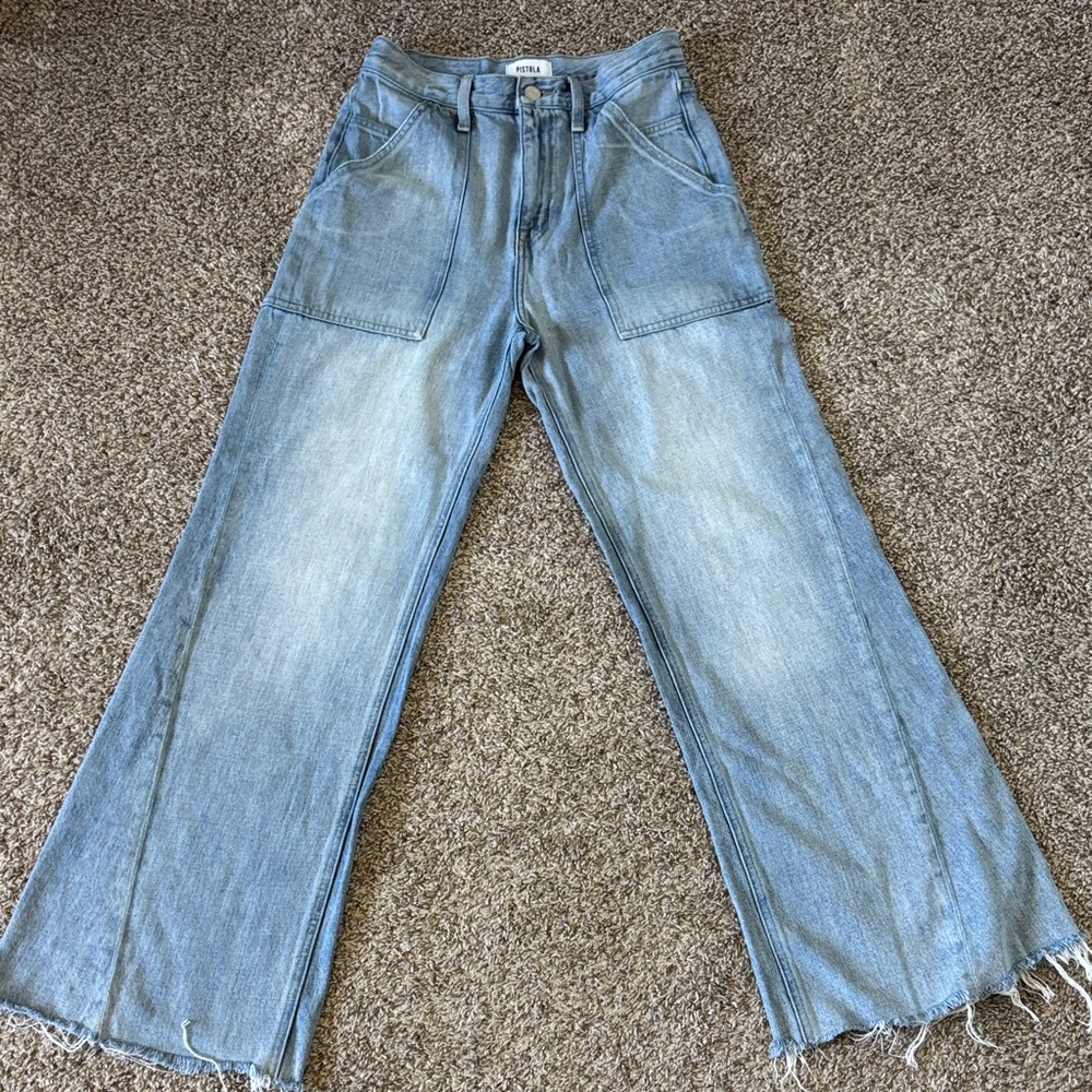 Pistola Ruby Utility Wide Leg Light Wash High Rise Jeans Size 25